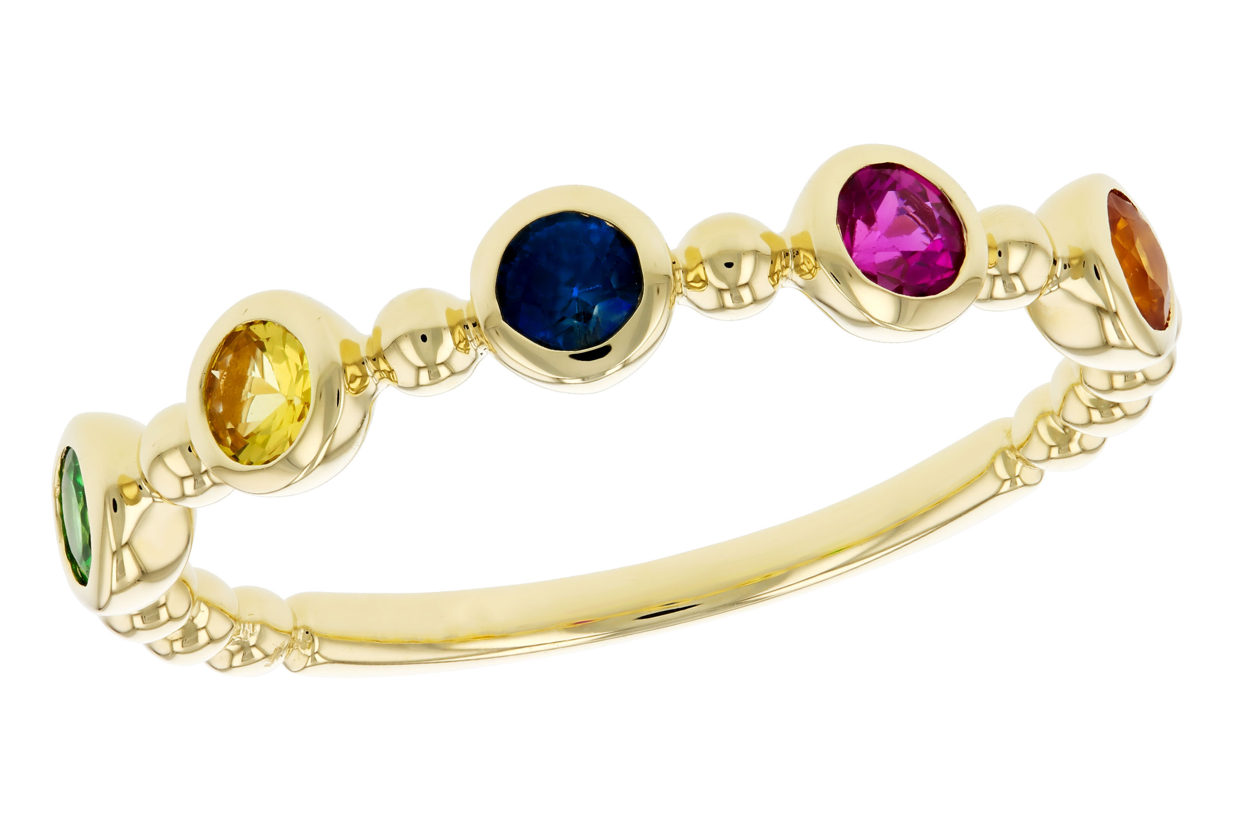 A311-81822: LDS WED RG .52 TW MULTI-COLOR SAPPH & GREEN GARNET