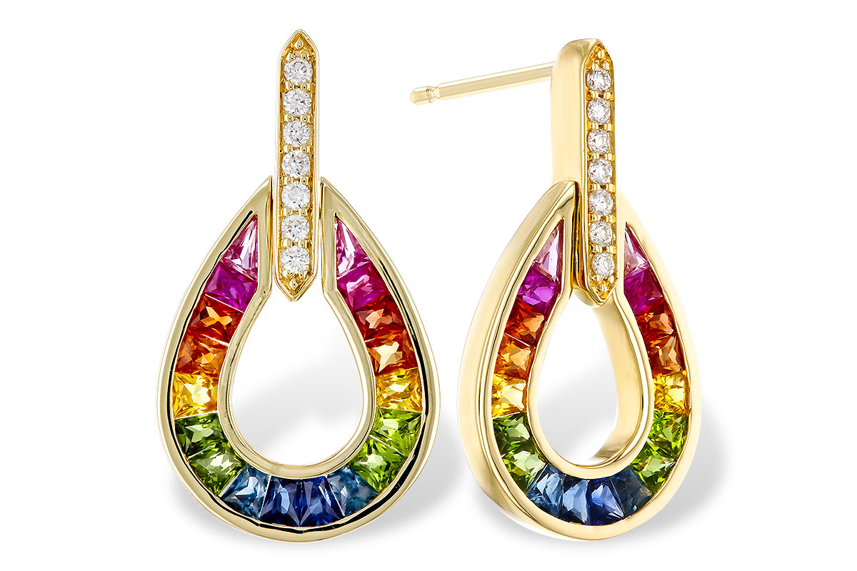 E310-93667: EARRINGS 1.18 MULTI-COLOR SAPP 1.25 TGW