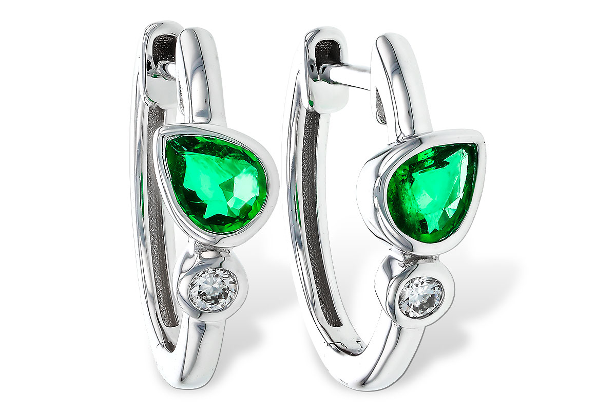 F310-95540: EARRINGS .38 TW EMERALD .44 TGW