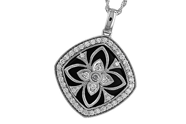 G310-06449: DIA & ONYX NECKLACE .48 TW