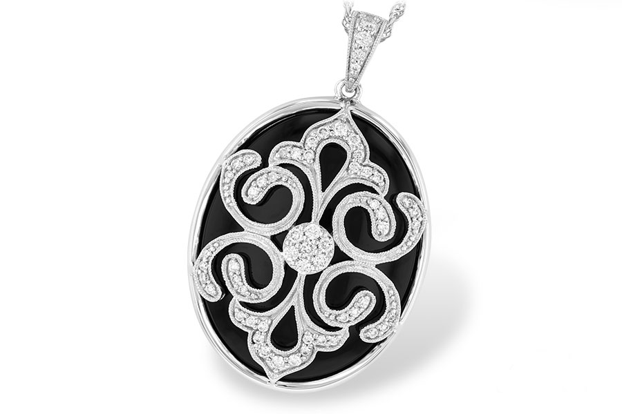 H223-70985: DIA & ONYX NECKLACE .36 TW