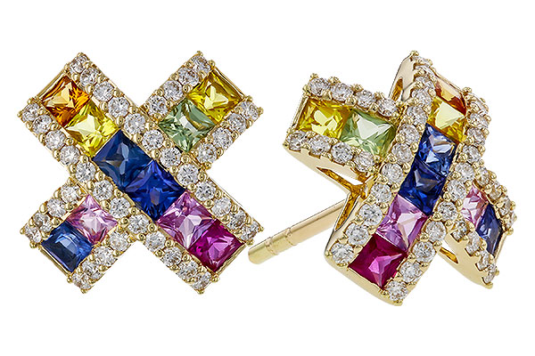L310-93667: EARRINGS 1.00 MULTI-COLOR SAPPH 1.38 TGW
